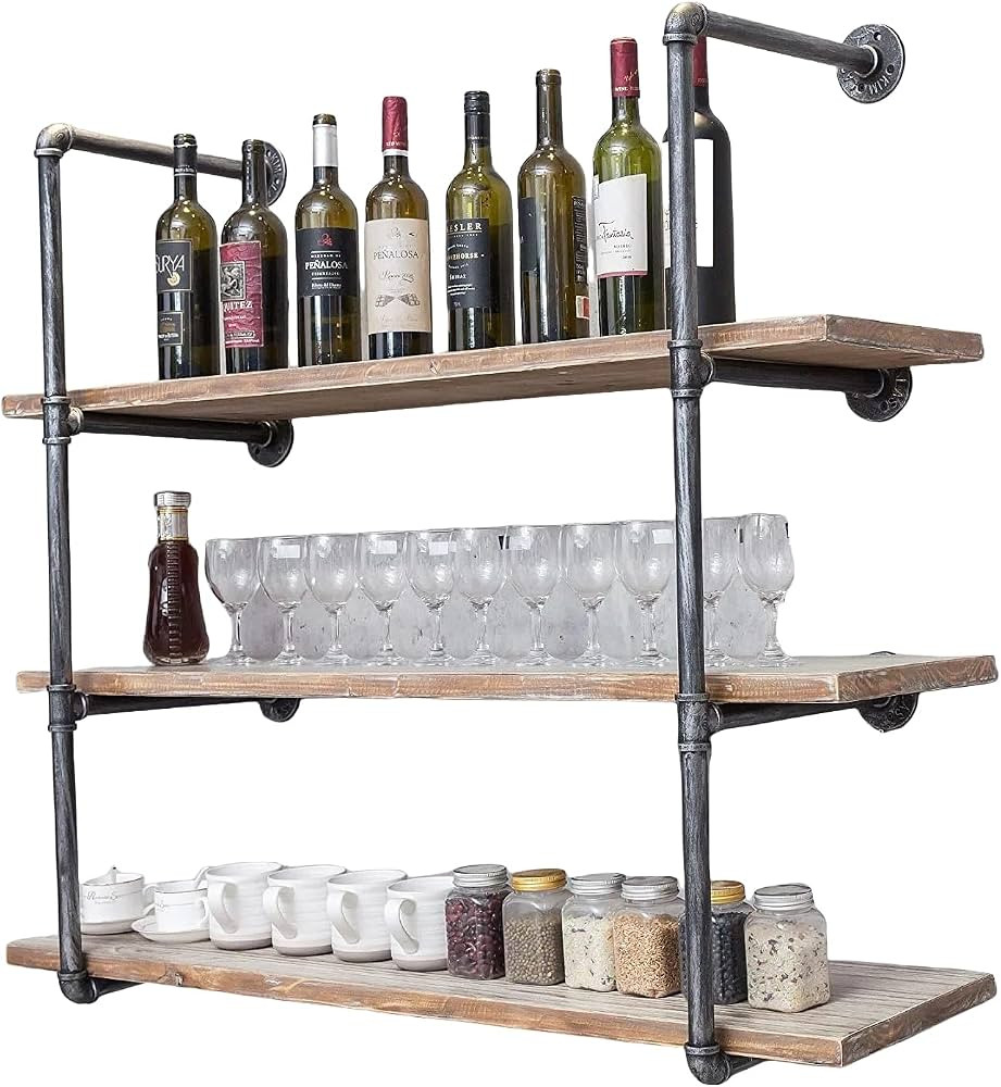 3 level Wall Mounted Iron Floating Pipe Shelves/Racks/Storage/Bookcases, DIY Open Bookshelves/She... | Amazon (US)