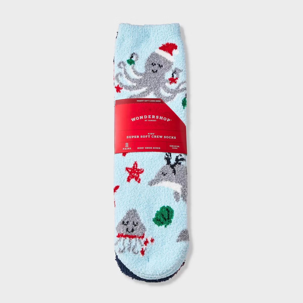 Kids' 2pk Christmas Sea Life Animals & Candy Canes Cozy Crew Socks with Gift Card Holder - Wonder... | Target