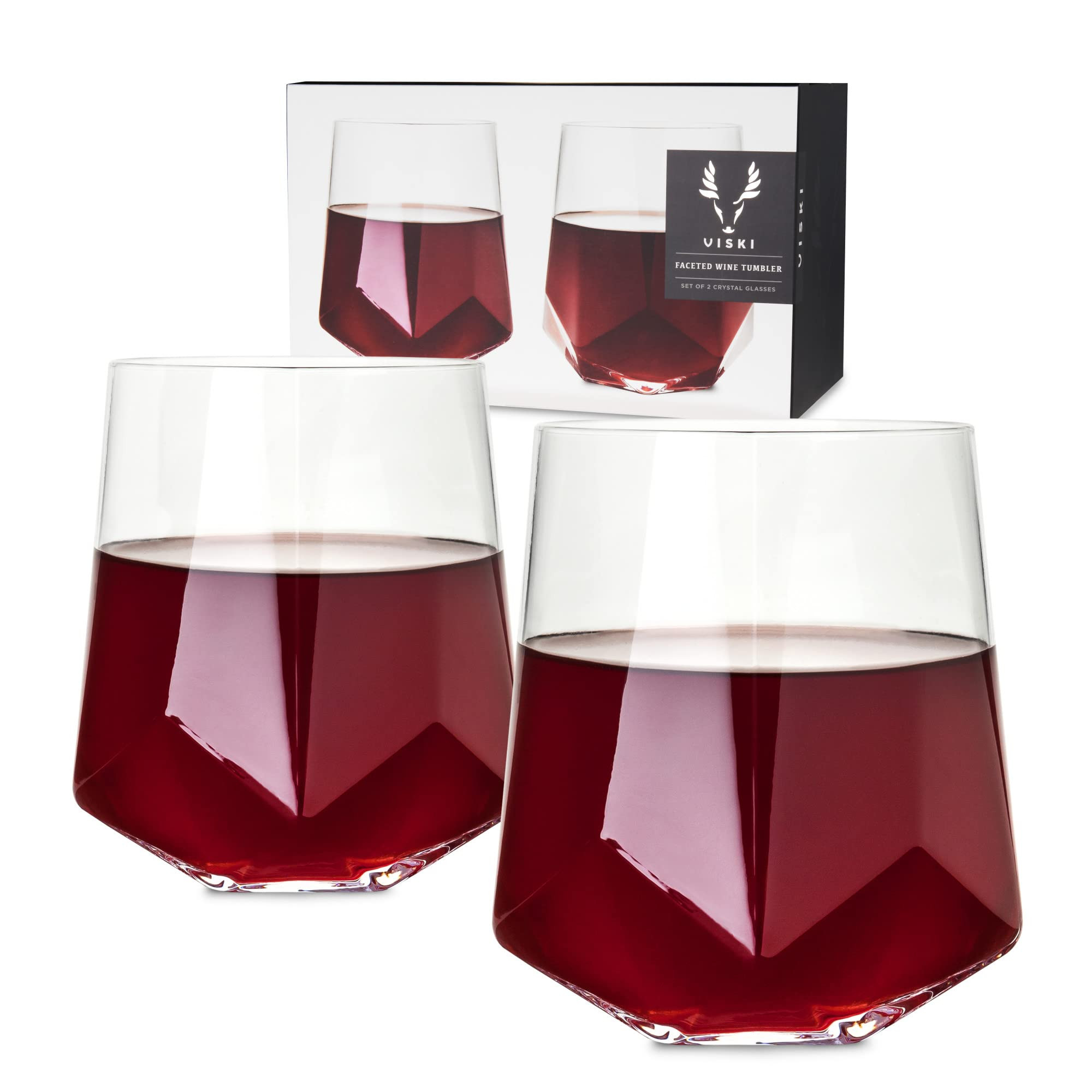 Viski Seneca Faceted Wine Glasses, Star-Shaped Base, Modern Crystal Clear Drinking Glasses for Re... | Amazon (US)