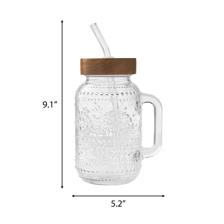 The Pioneer Woman Glass Channing 32-Ounce Tumbler with Wood Lid , Clear | Walmart (US)