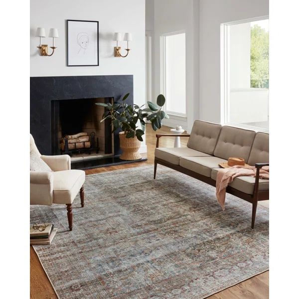 Jules Machine Woven / Power Loomed Performance Lagoon/Brick Rug | Wayfair North America