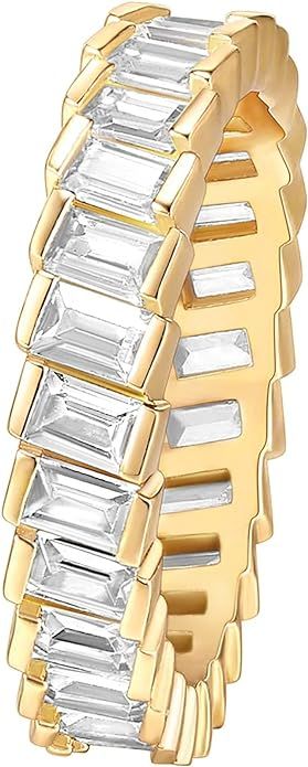 PAVOI 14K Gold Plated Cubic Zirconia Baguette Cut Eternity Bands for Women | Amazon (US)