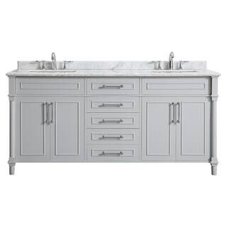 Home Decorators Collection Aberdeen 72 in. W x 22 in. D Bath Vanity in Dove Grey with Carrara Mar... | The Home Depot