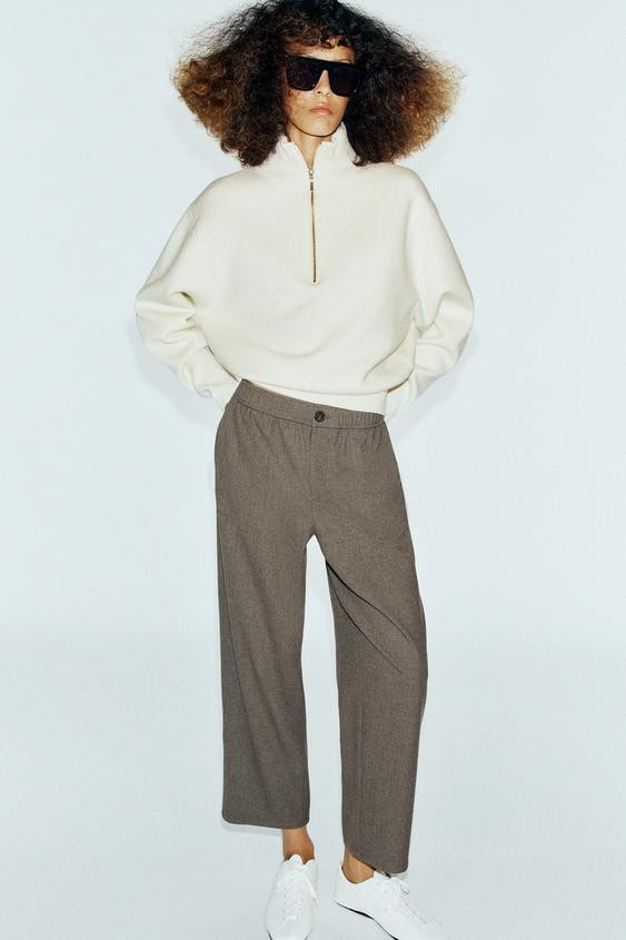 Zara - Elastic-Waist Pants - Brown Vigore - Xl - Woman | Zara US