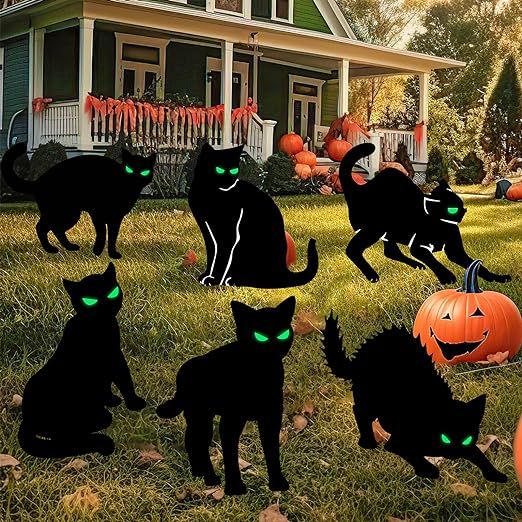 Halloween Yard Signs,6 pack Black Cat with Fluorescent Eyes,Halloween Decorations Outdoor,Scary S... | Amazon (US)