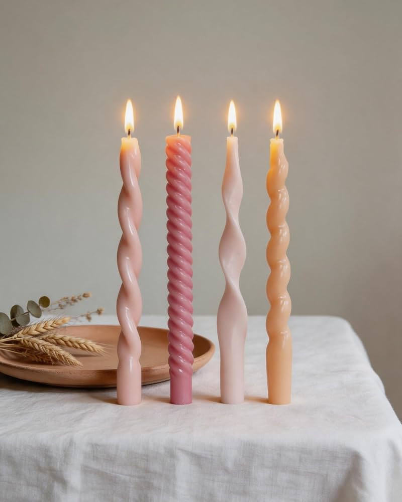 10 Inch Pink Taper Candles-Spiral Tapered Candle Unscented Smokeless Candlestick Long Slow Burnin... | Amazon (US)