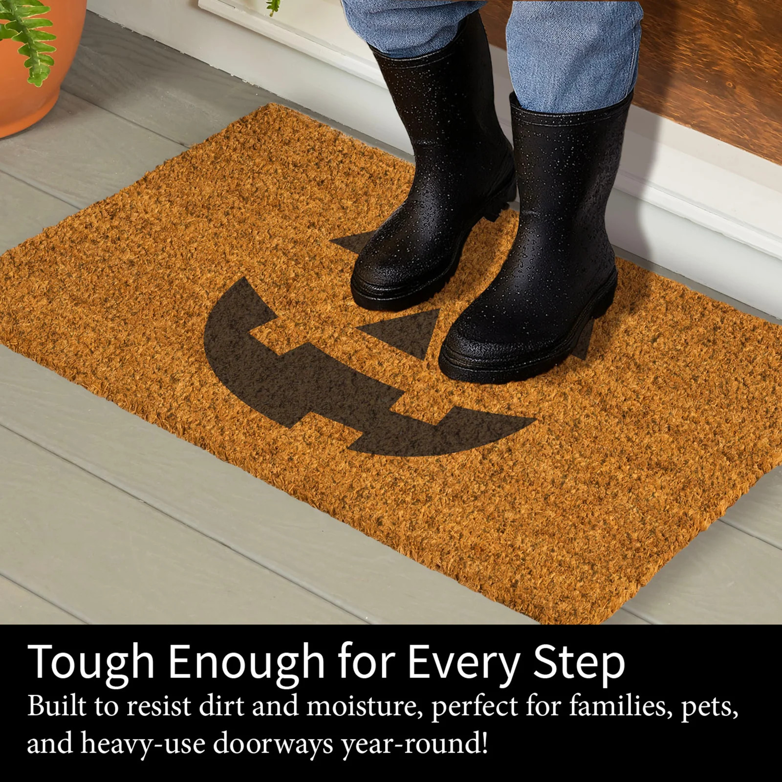 Haunted House Jack Lantern Coir Mat, 28in x 16in | Birch Lane