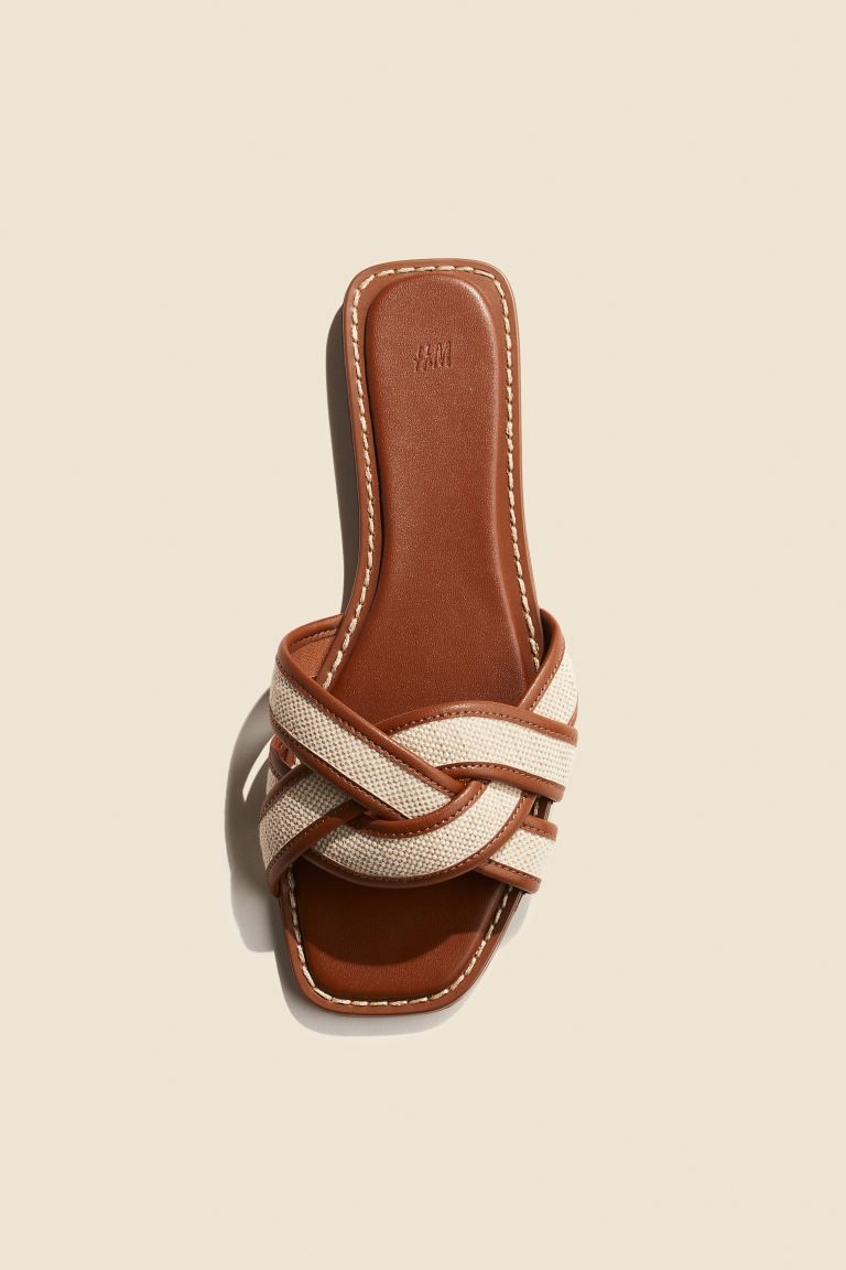Braided-strap sandals - Low heel - Brown - Ladies | H&M GB | H&M (UK, MY, IN, SG, PH, TW, HK)