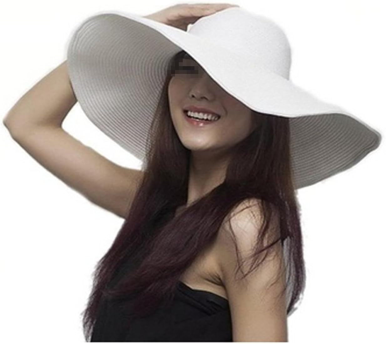 TOPWEL Women's Large Wide Brim Floppy Sun Hat Beautiful Solid Color Beach Sun Visor Shade Straw H... | Amazon (US)