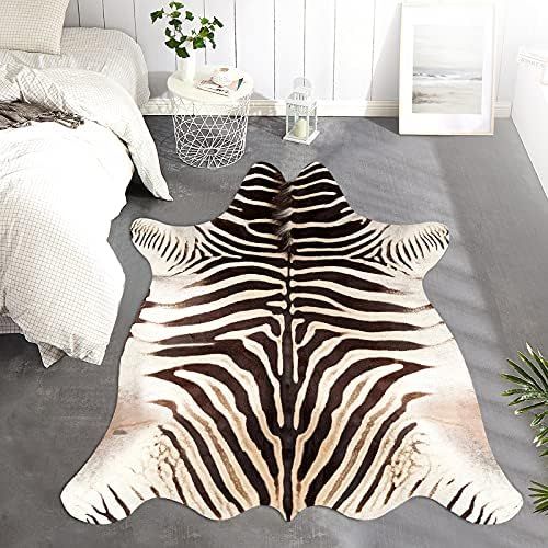 JINCHAN Zebra Print Area Rug Faux Skin Cowhide Animal Design Mat Safari Rug Indoor Floorcover for... | Amazon (US)