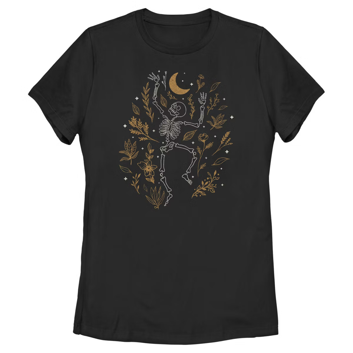 Women's Lost Gods Halloween Skeleton and Fall Leaves  T-Shirt - Black - 2X Large | Target