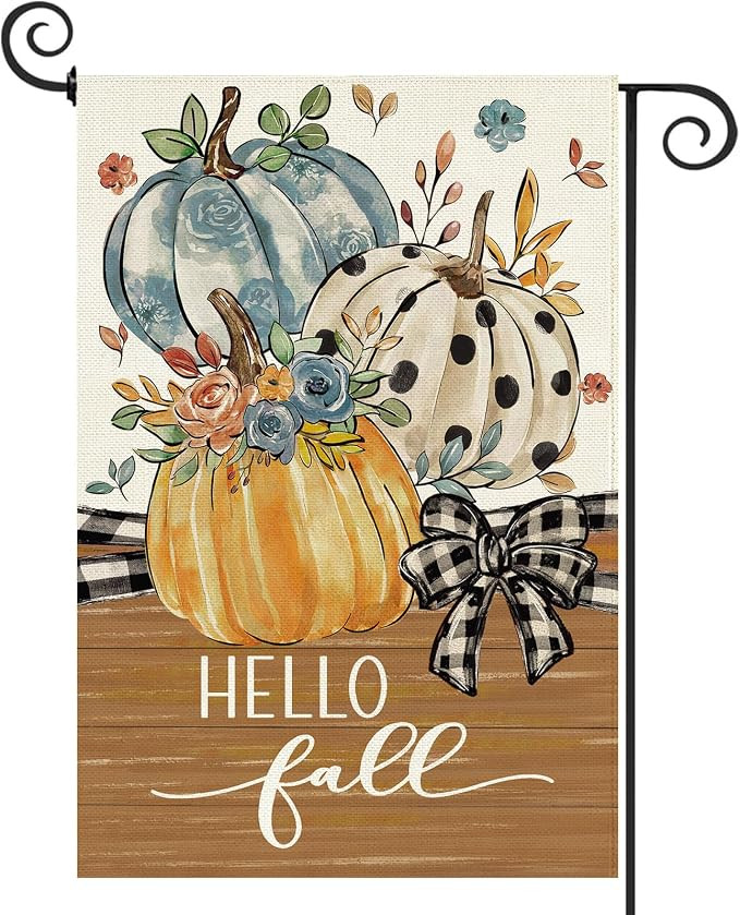 Fall Garden Flag 12.5 x 18 Inch, Blue Pumpkin Double Sided Burlap Welcome Small Yard Flag Autumn ... | Amazon (US)