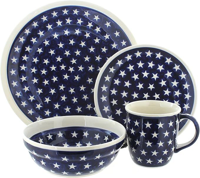 Blue Rose Polish Pottery Stars 4 Piece Place Setting - Service for 1 | Amazon (US)