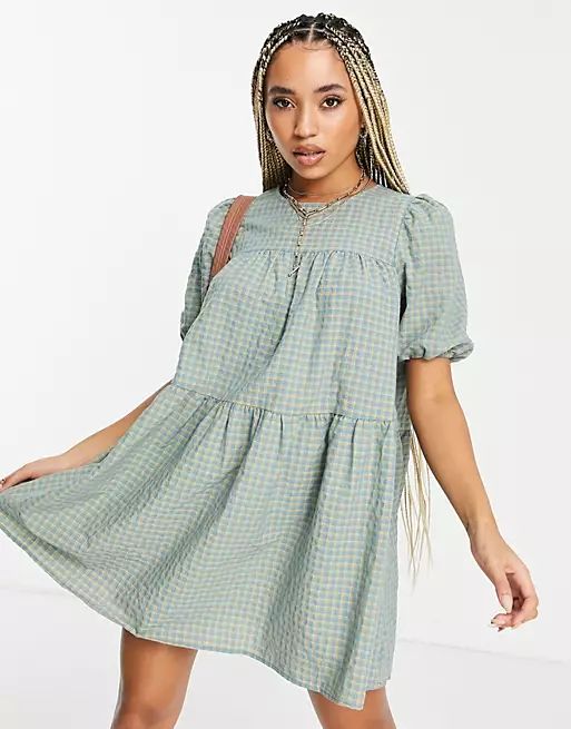 In The Style Olivia Bowen check smock dress in sage green | ASOS (Global)