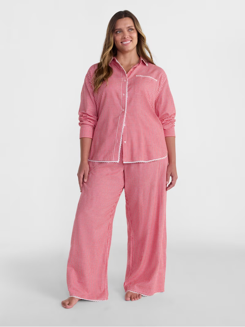 Joyspun Women\u2019s Flannel Notch Collar Pajama Sleep Top and Pants, 2-Piece Set, Sizes XS-3X | Walmart (US)