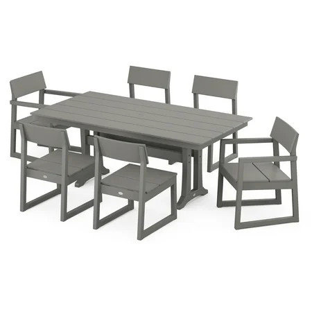 POLYWOOD EDGE 7-Piece Farmhouse Trestle Dining Set in Slate Grey | Walmart (US)