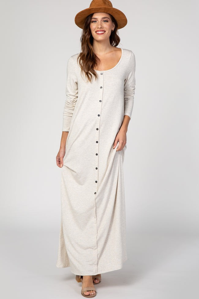 PinkBlush Beige Button Front Maxi Dress | PinkBlush Maternity
