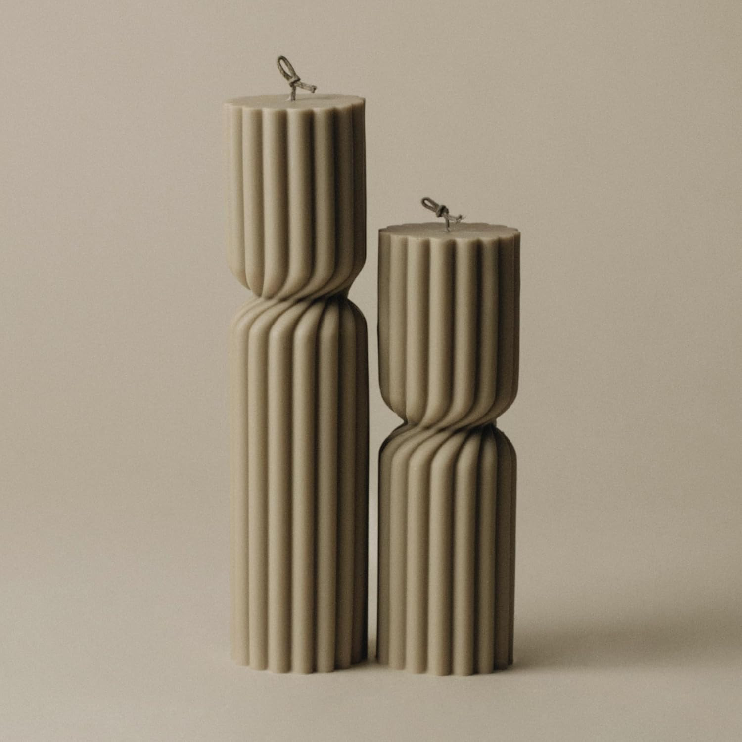 LAWA Spiral Spire Candle - Large Beautiful Handmade Pillar Scented Soy Wax Elegant Bubble Aesthetic Candle Housewarming Gift Home Room Shelf Decor Idea White (Set of 2, Olive Beige) | Amazon (US)