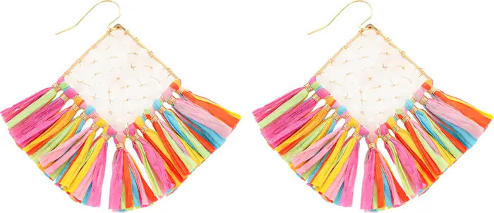 Panacea Raffia Fringe Beaded Drop Earrings | Nordstrom | Nordstrom