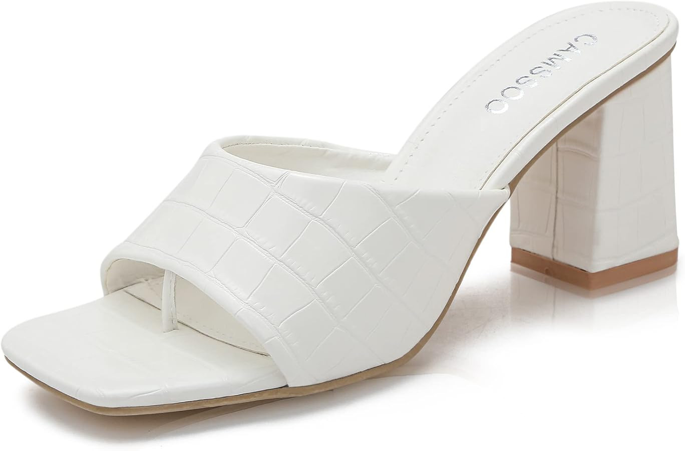 CAMSSOO Women's Square Open Toe Heeled Mules Flip Flops Chunky Heels Slip On Sandals Block High H... | Amazon (US)