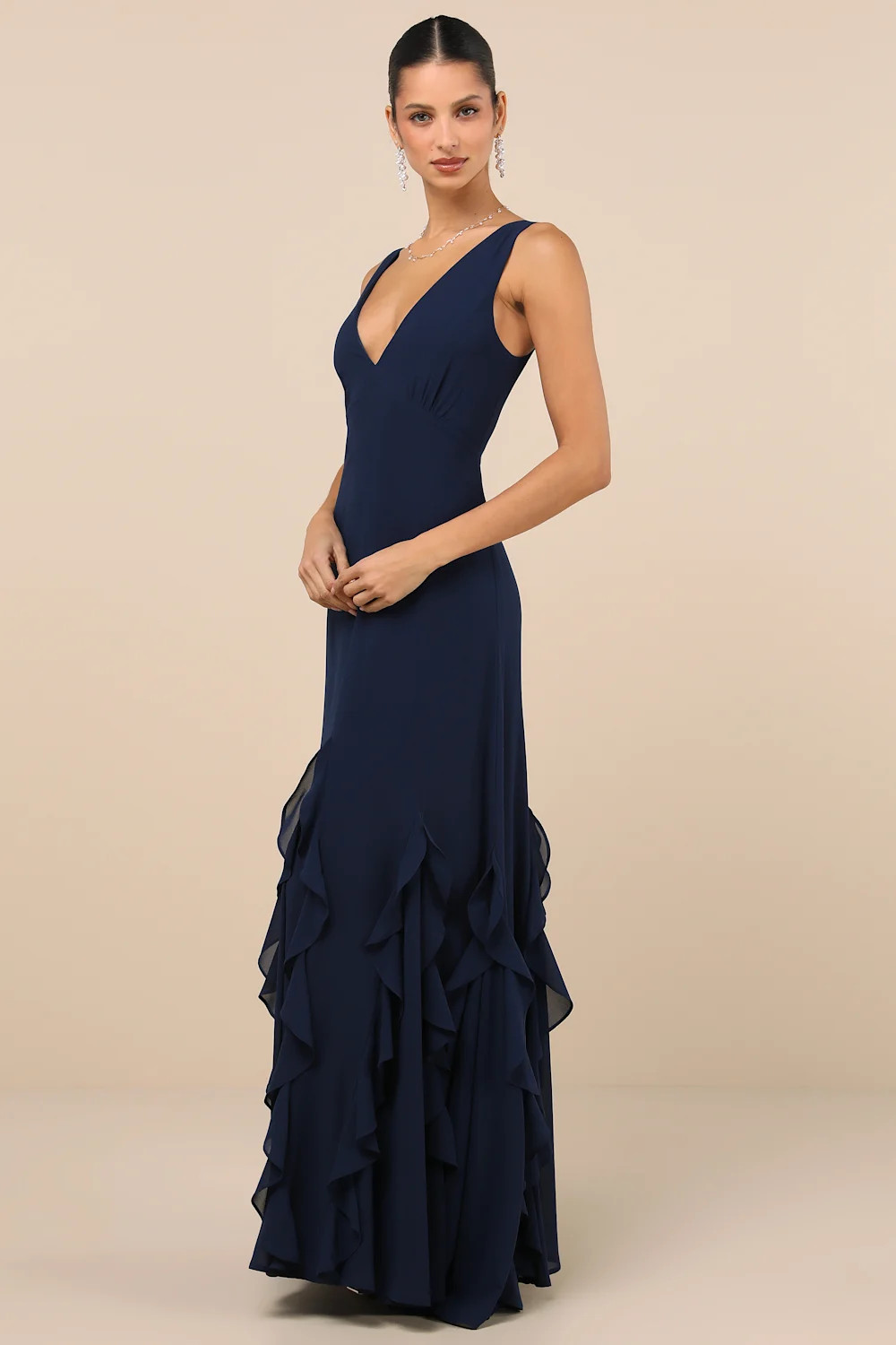 Alorna Dark Navy Sleeveless Ruffled Maxi Dress | Lulus