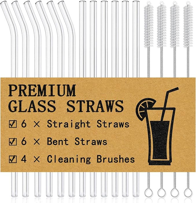 Piteno® 16-Pack Reusable Glass Straws Set, Clear Glass Drinking Straws, 8.5''x10MM, Set of 6 Str... | Amazon (US)