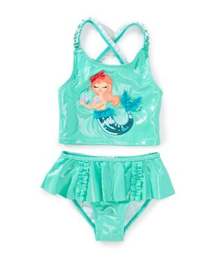 Little Girls 2T-6X Shirred Ruffle Straps Mermaid Tankini & Ruffle Hipster Bottom 2-Piece Swimsuit | Dillard's