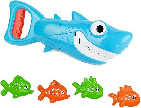 INvench Shark Grabber Baby Bath Toys - Blue Shark with Teeth Biting Action Include 4 Toy Fish - B... | Amazon (US)