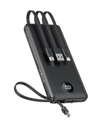 VEEKTOMX Portable Charger Built-in Cables,10000mAh Power Bank for iPhone,Fast Charge USB C Battery Pack Travel Essentials Powerbank Compatible with iPhone 17/16/15/14, Samsung S25/24, Android, etc | Amazon (US)