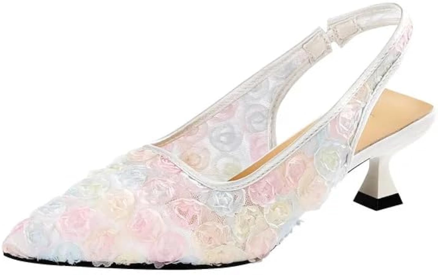 Elegant Lace Kitten Heels for Women - Slingback Pointed Toe Floral Mesh Dress Shoes - Low Heel Fo... | Amazon (US)