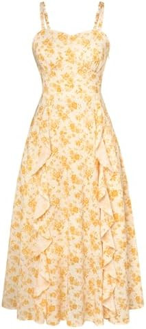 Belle Poque Sun Dresses for Women Spring Summer Floral Midi Flowy Spaghetti Ruffle Wedding Guest ... | Amazon (US)