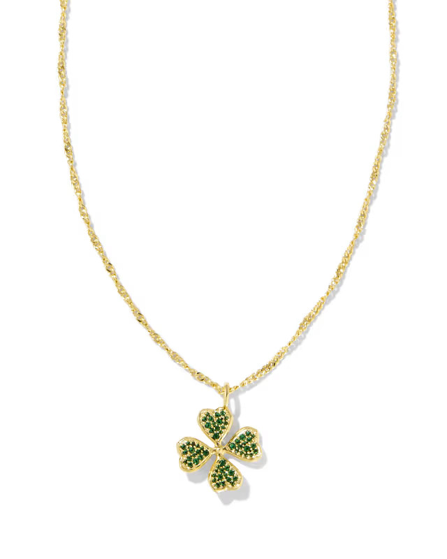 Clover Gold Crystal Short Pendant Necklace in Green Crystal | Kendra Scott