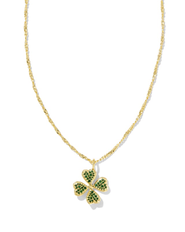 Clover Gold Crystal Short Pendant Necklace in Green Crystal | Kendra Scott