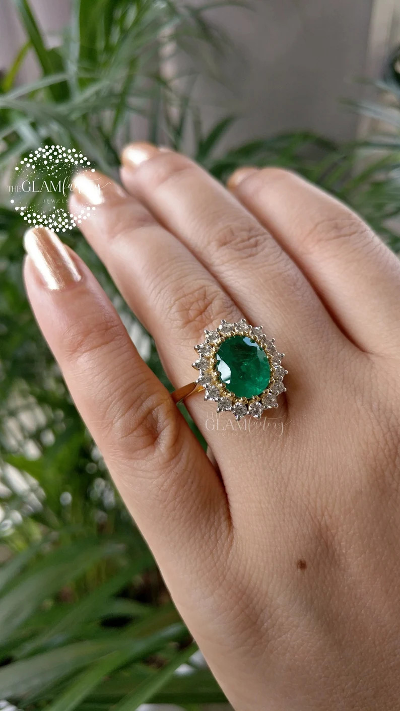 Emerald & Diamond Ring, Silver 925, Real 18K Gold Filled | Etsy (Global)