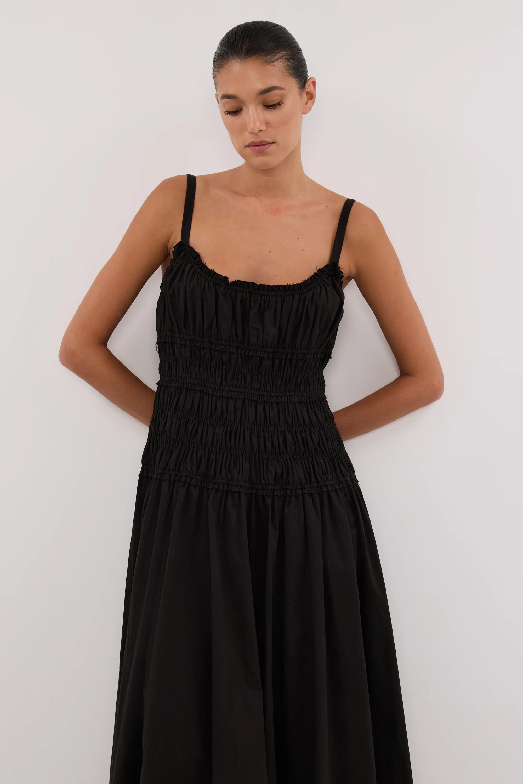 TOBY BLACK COTTON MIDI DRESS | DISSH