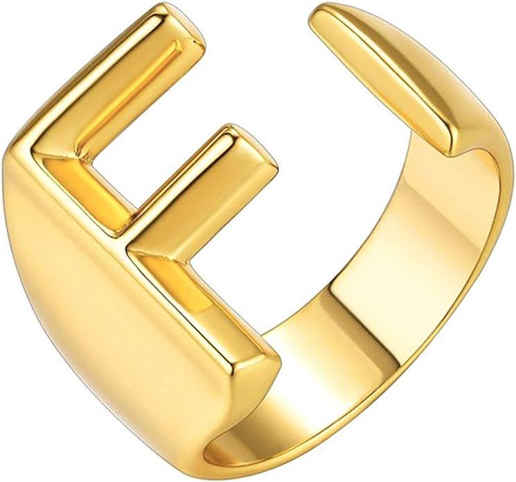Gold Bold Initial Letter Open Ring for Teen Girls Adjustable Women Statement Rings Party Women’... | Amazon (US)