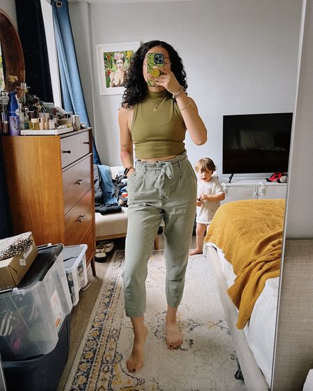 Corporate baddie vibes ✨ After having my son, I swear by high-waisted, paper bag pants to keep me feeling snatched + confident. 

Love these pants from H&M (so affordable) paired with shorter, cropped tops. 

I linked similar styles and my top is from Aritzia.
#workwear #easyofficestyles 

#LTKworkwear #LTKstyletip #LTKSale