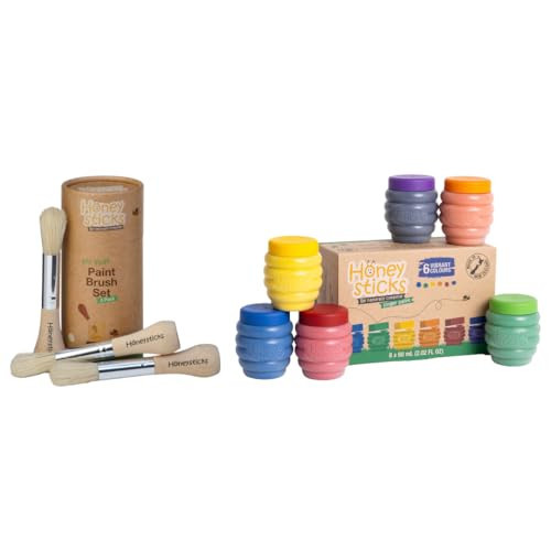 Honeysticks Non Toxic Finger Paint (6 Bright Colors) and My First Paint Brush Set (3 Pack), Perfect Gifting for Toddlers and Children, Non Toxic, Natural - Made in New Zealand | Amazon (US)