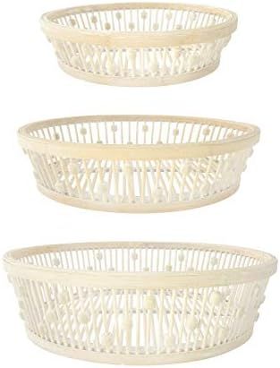 Creative Co-Op 14.5", 16.75" & 18.75" Round Bamboo Wood (Set of 3 Sizes) Baskets, White | Amazon (US)