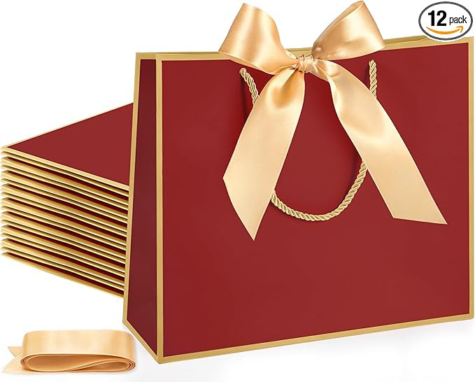 Silkfly 12 Pcs Thank You Gift Bags with Handle 12x10x4'' Welcome Bags Return Gifts with Bow Ribbo... | Amazon (US)