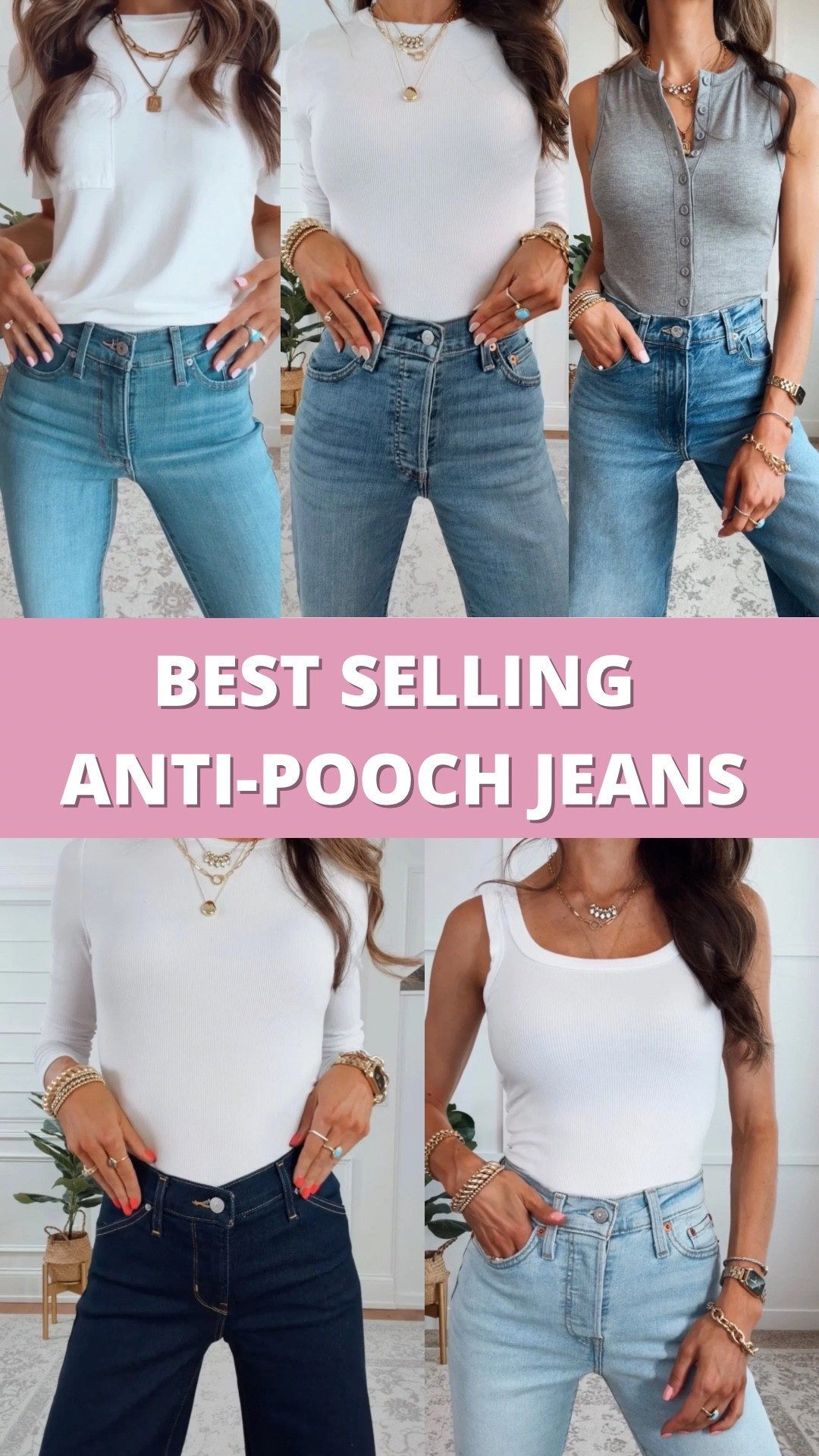 Best Selling Anti-Pooch Jeans | wearing my true to size in each. Size up in the wedgie straights if you need more room in hips and thighs 

#LTKootd #LTKSeasonal #LTKSaleAlert