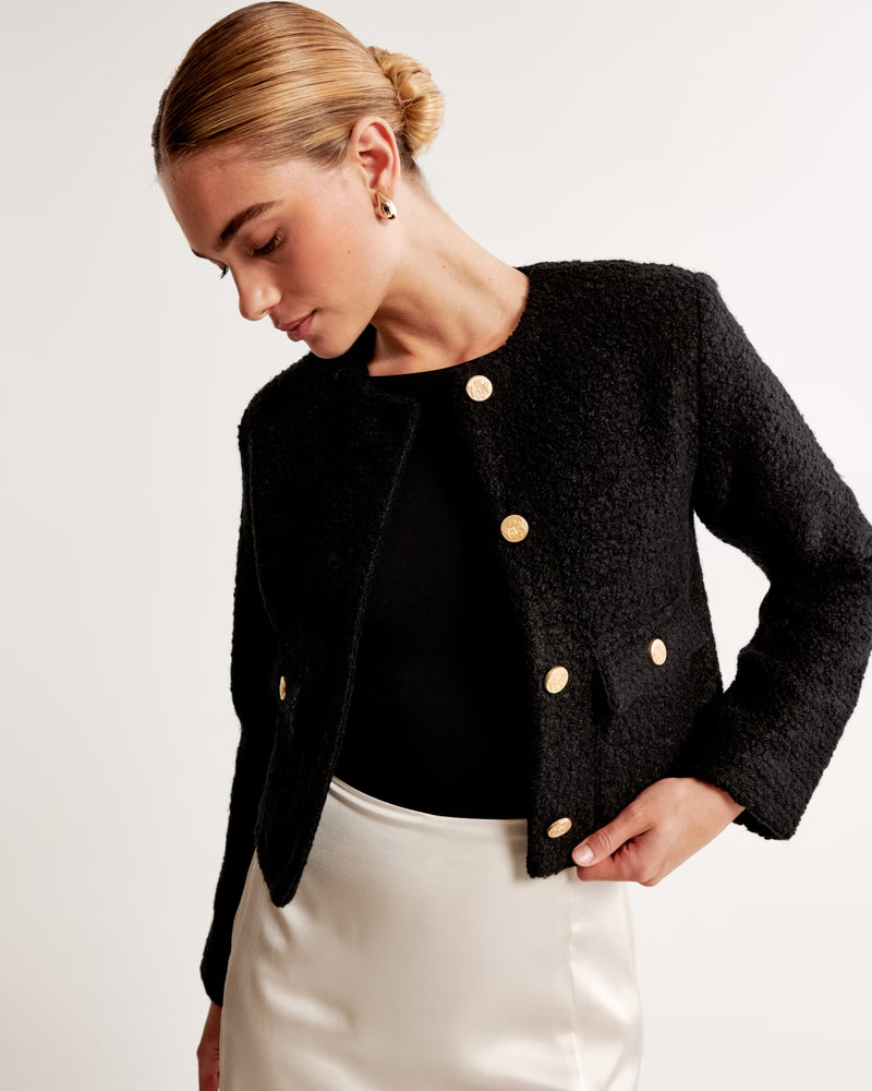 Collarless Boucle Jacket | Abercrombie & Fitch (US)