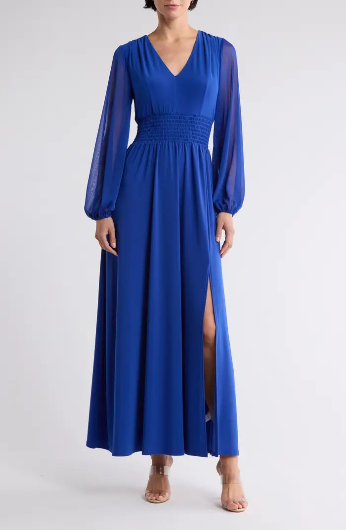 Marina Pleated Smocked Long Sleeve Chiffon Dress | Nordstromrack | Nordstrom Rack