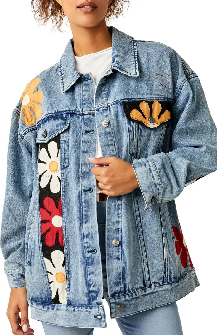 Annie's Flower Bomb Oversize Patchwork Denim Jacket | Nordstrom