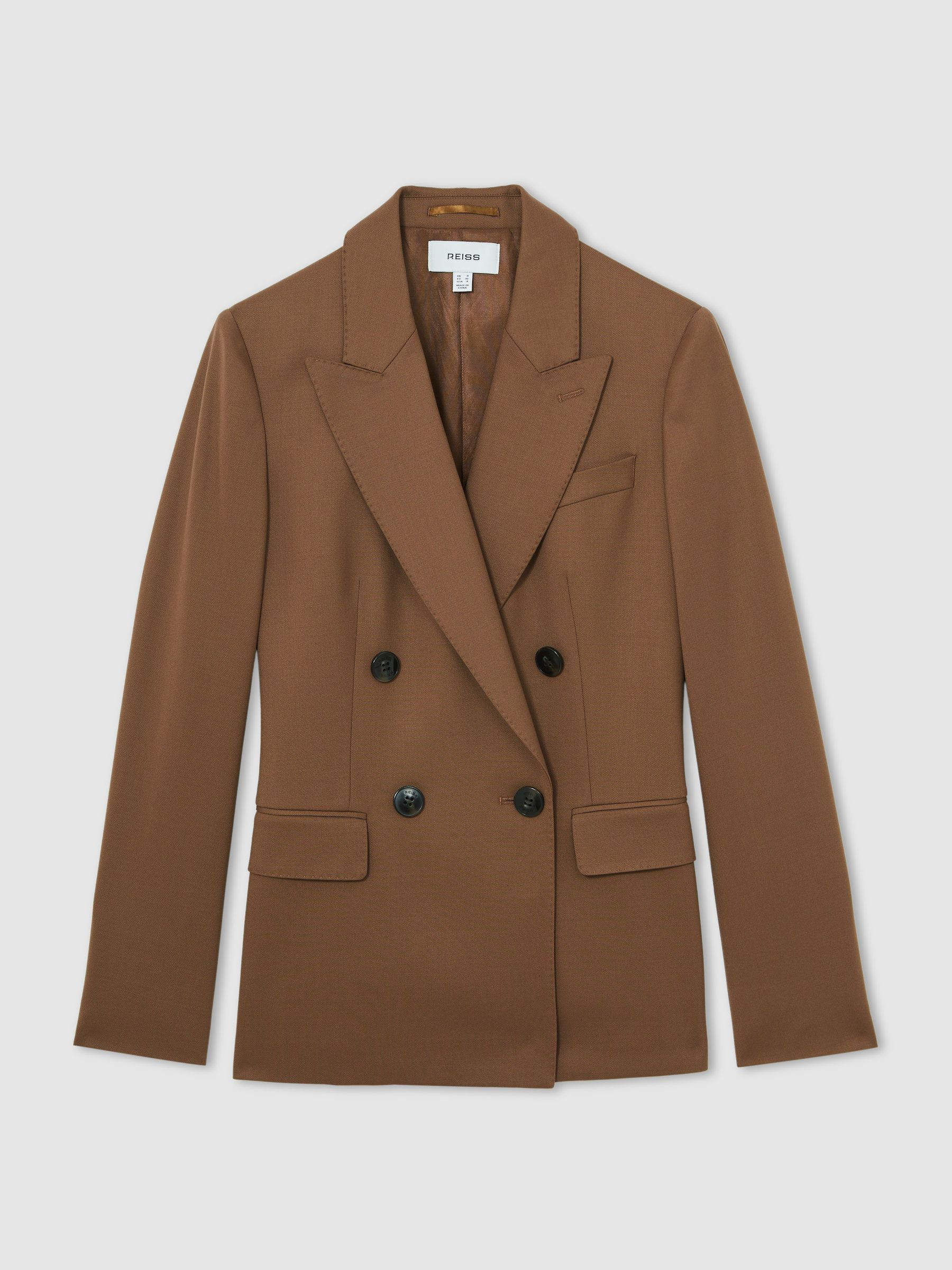 Reiss Petite Wool-Blend Double-Breasted Suit Blazer in Tan - REISS | Reiss UK