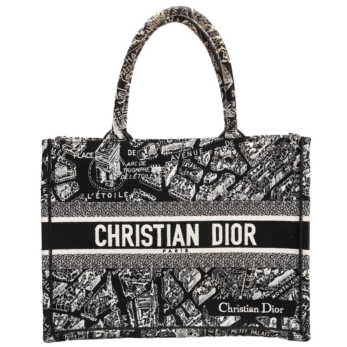 Book Tote Embossed Plan De Paris Medium Black | Keeks Designer Handbags