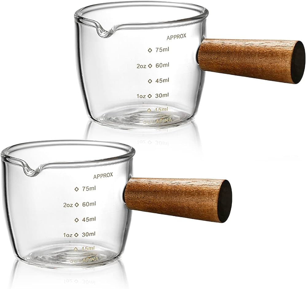 Single Spout Espresso Coffee Shot Glass with Wood Handle Measuring Cup Triple Pitcher Milk Cup Co... | Amazon (US)