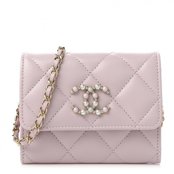 CHANEL Caviar Quilted Coco Candy Card Holder On Chain Light Pink | Fashionphile