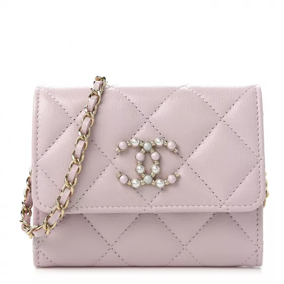 CHANEL Caviar Quilted Chain CC Flap Card Holder Light Pink | FASHIONPHILE