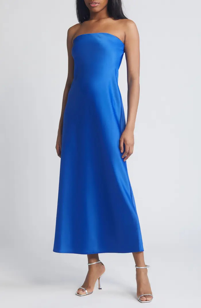 WAYF Strapless Matte Satin Bias Cut Gown | Nordstrom | Nordstrom